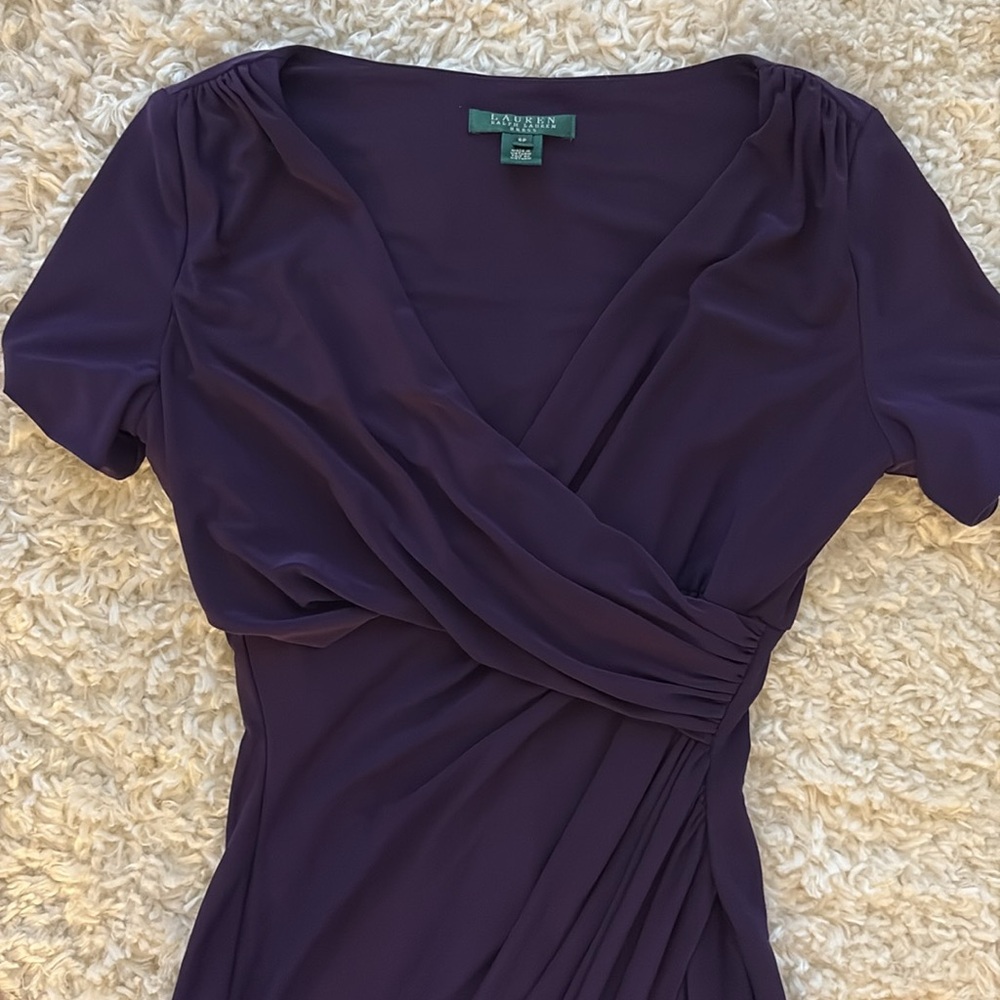 Deep Purple Short Sleeve Stretchy Dress Six Petite Lauren Ralph Lauren Dress
